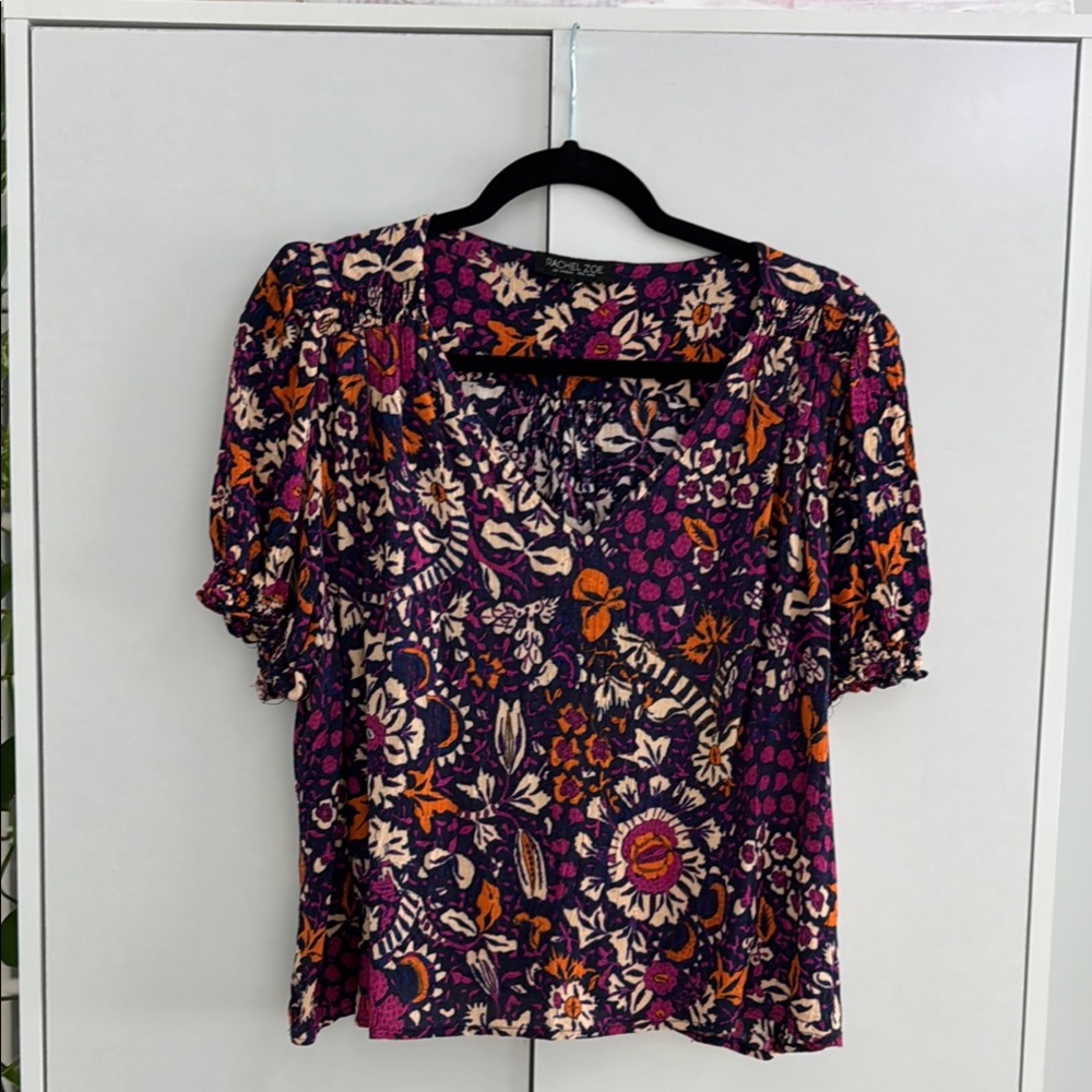 Rachel Zoe Purple Smocked Ruffled Blouse